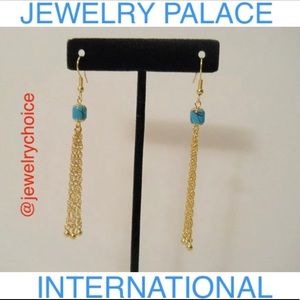 🆕14K Gold Filled Turquoise Triple Long Chain Earrings.